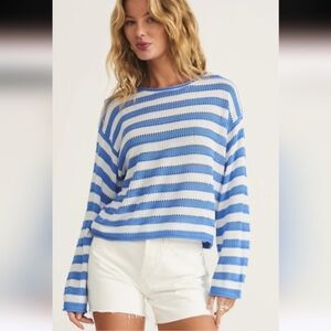 Z Supply Striped Blue and White Sweater